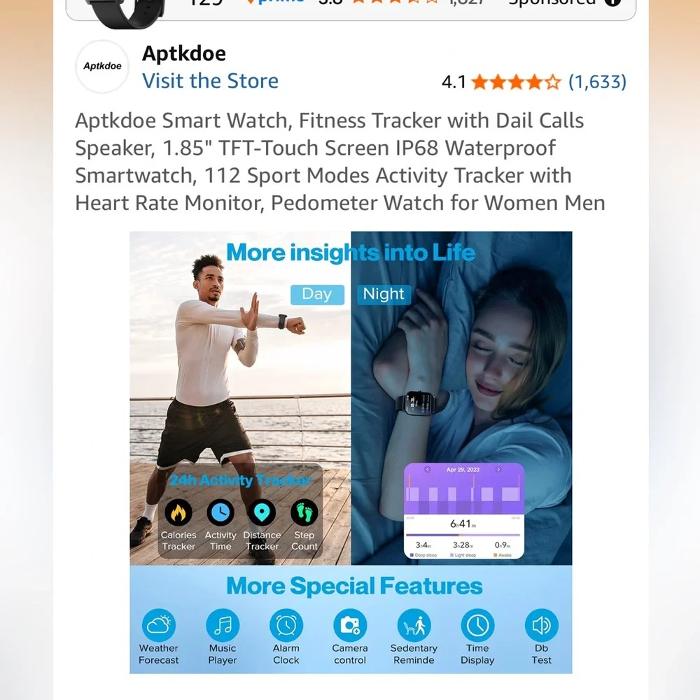 Aptkdoe Black Smartwatch with USB Charging Cable